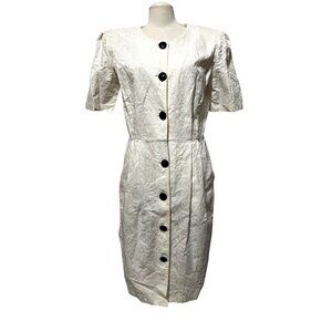 Vintage White Cotton Sheath Dress by Impressions Sz 14 (Large) Short Sleeve Blac